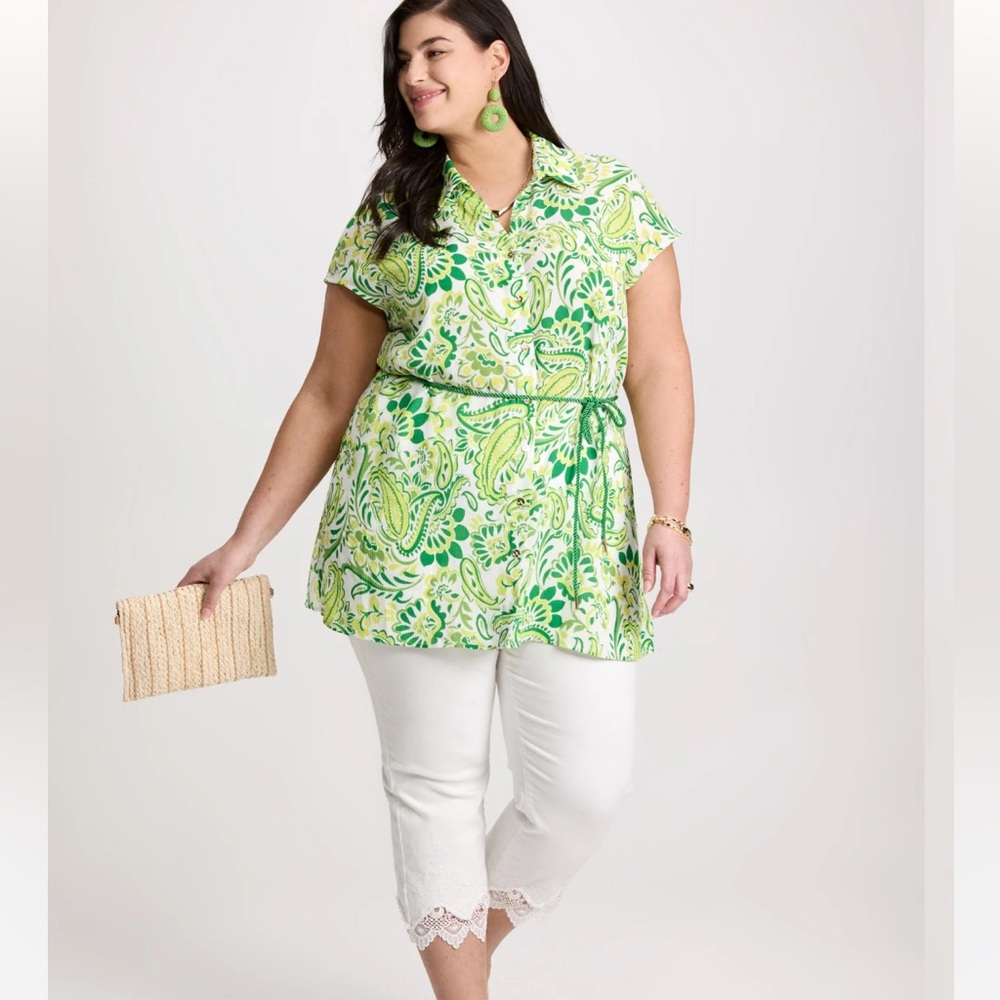 Laura Paisley Tie Detail Blouse Shirt Top Green Pattern